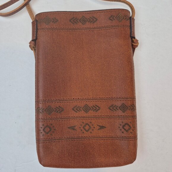 MW Most Wanted Rustic Leather Crossbody Southwestern Etched Design Made in USA - Picture 3 of 16